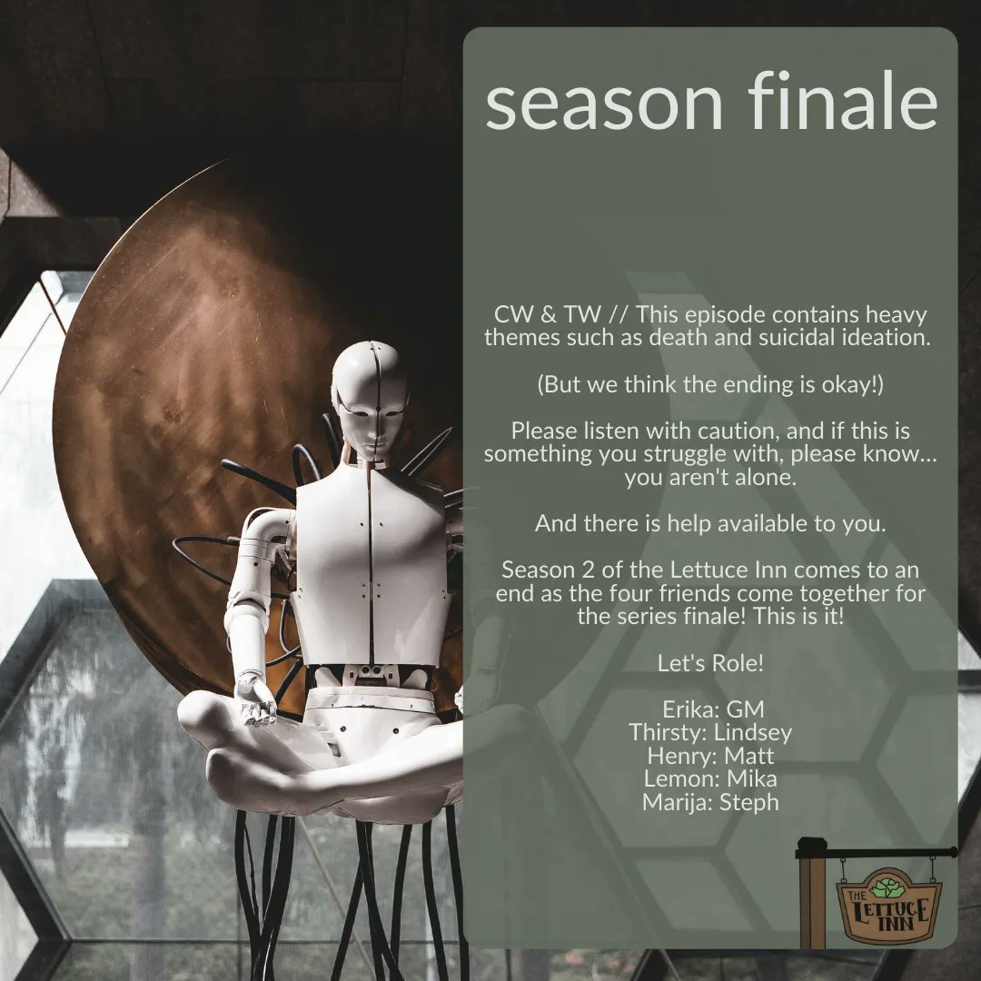 SWIPE FOR CW / TW warning for this finale episode

Monstrum ex Machina SEASON FINALE is out where ever you listen to podcasts!

Lettuce know what you think 🥬 
•
•
•
•
•
#podcast #ttrpg