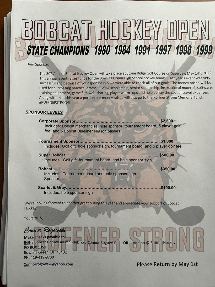 bgbobcathockey's tweet photo. 🚨🚨⛳️⛳️ IMPORTANT ⛳️⛳️ 
30th annual BOBCAT HOCKEY GOLF OUTING SPONSORSHIPS AND REGISTRATION NOW OPEN! lots of new and exciting events and prizes! Registration will fill up fast so get your team in! Mail flyers and donor forms being sent out today! May 14th, 2022 https://t.co/JyaX9NaP5N