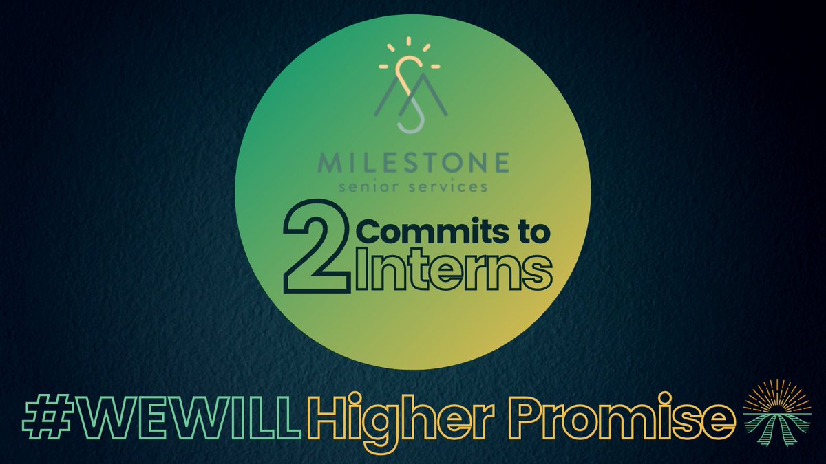 KzooPromise's tweet photo. Milestone Senior Services will #HigherPromise! They have made the commitment to hiring 2 Promise Scholars for summer 2022 internships! #WeWill https://t.co/1ZxGvFbda6