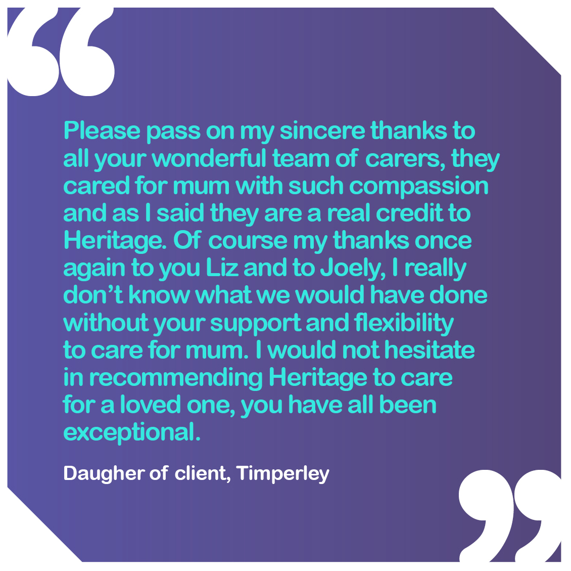 A lovely thank-you from a client's family; perfect to share on #EmployeeAppreciationDay!  We are so proud of all our team and all they do each day for our clients. 💜 #teamHeritageHealthcare #carers #expert #professional #trafford #cheshire
