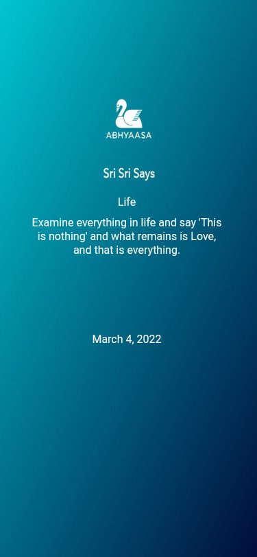 DailyYogaAtHome's tweet photo. Examine everything in life and say 'This is nothing' and what remains is Love, and that is everything.
 
----- 
 Powered by Abhyaasa.
 Android - https://t.co/7n60qXHFLZ 
 iOS - https://t.co/aE10Pwo5bz 
 Download for free. Today. Now. https://t.co/bX9f4KC54z