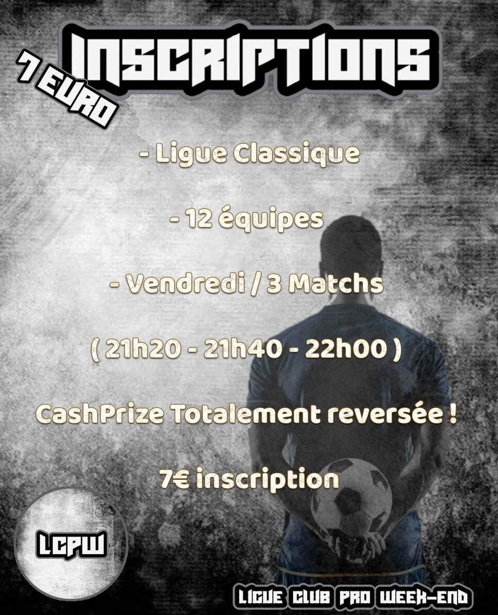 🏆 | @LCPW_

- 3 équipes inscrite ! 

- 9 places restantes ! 

discord.gg/vAtYGtZF