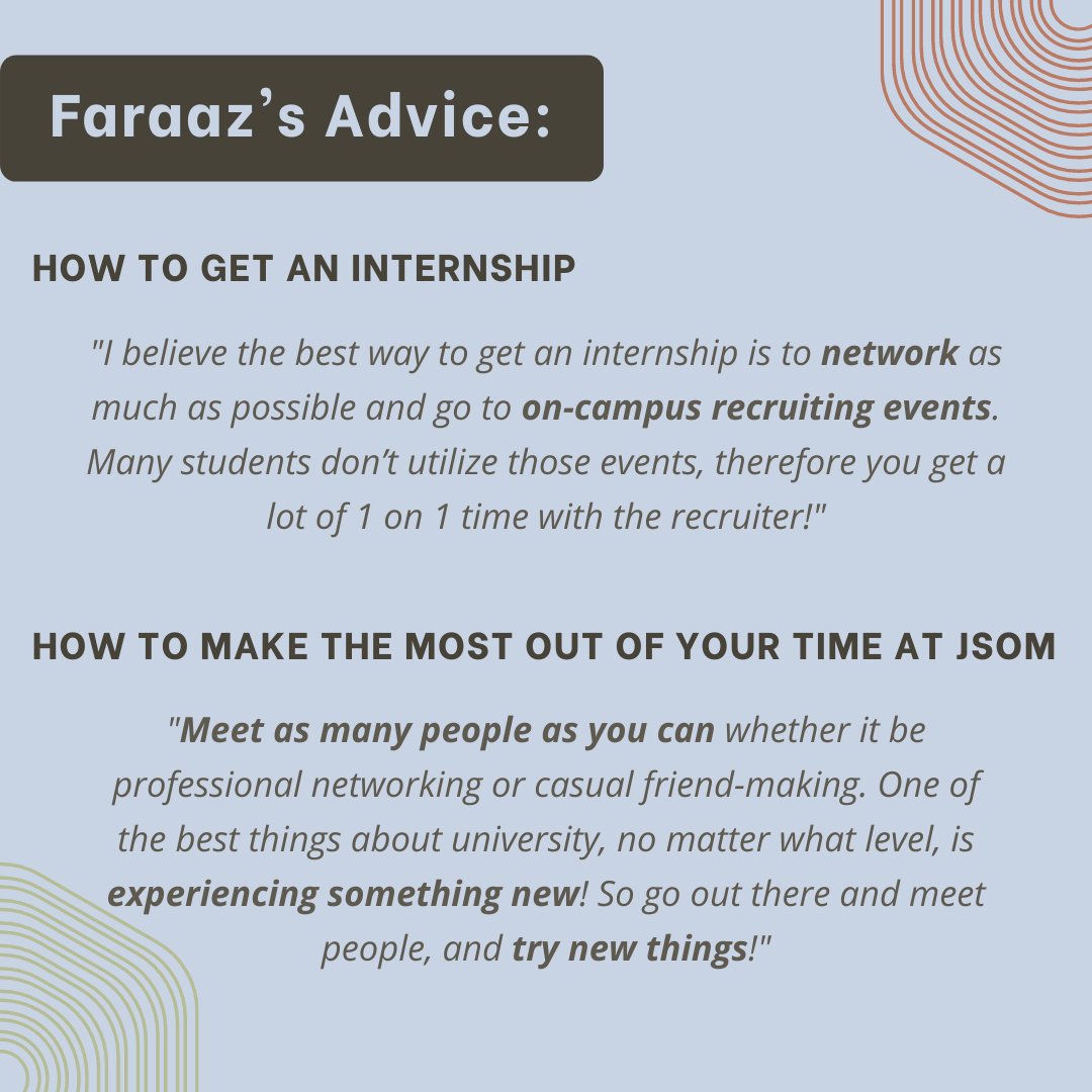 JSOMDeanCouncil's tweet image. Meet Faraaz Nadeem… our Faces of JSOM student spotlight this week. Faraaz is a @jindal_utdallas alum &amp;amp; is currently a graduate student in the MS Business Analytics Program.

#JSOM #FacesOfJSOM #JSOMDeansCouncil #Success #UTD #Comets