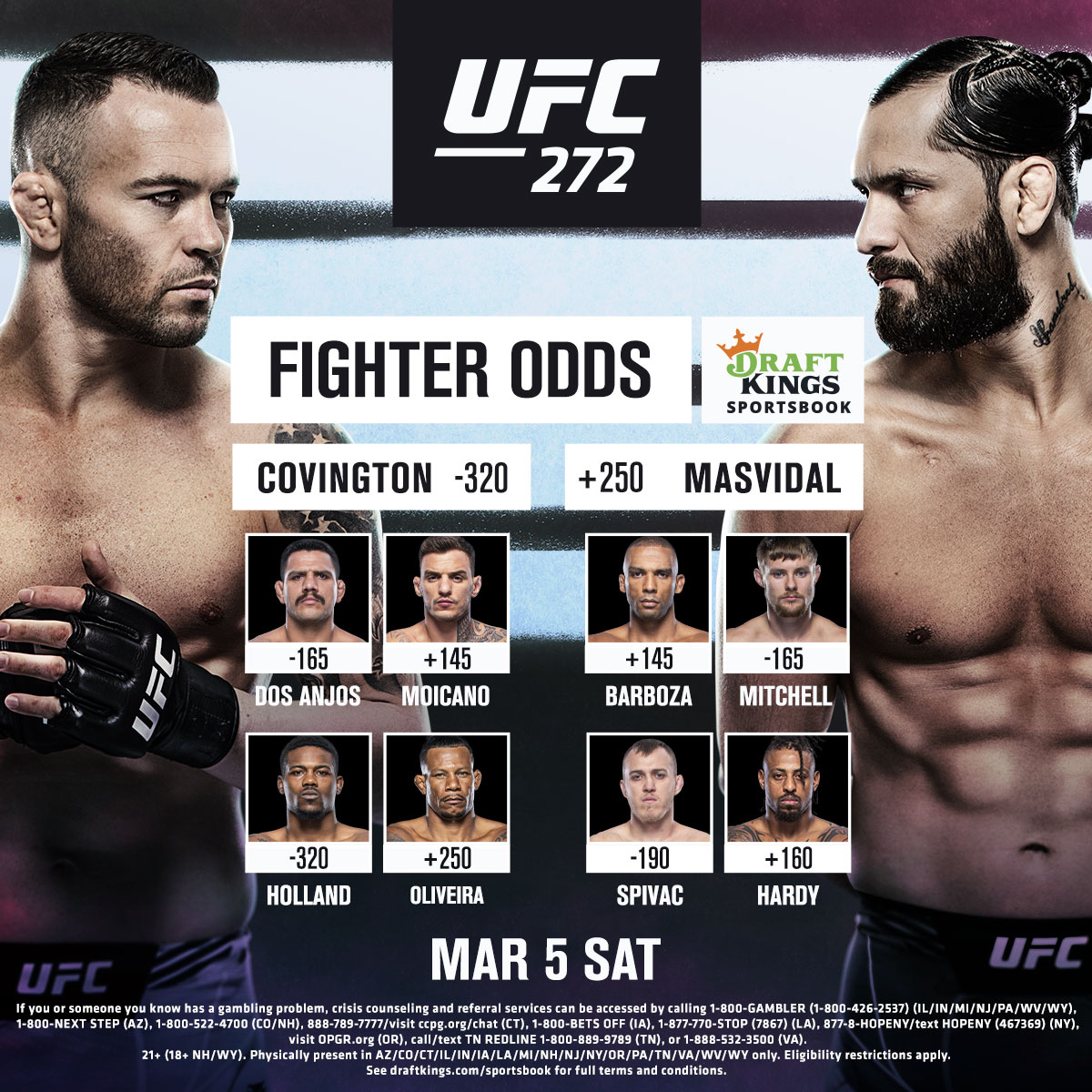 UFC on Twitter: "The #UFC272 odds are 𝐒𝐄𝐓 💵 Check them out ️ https://t