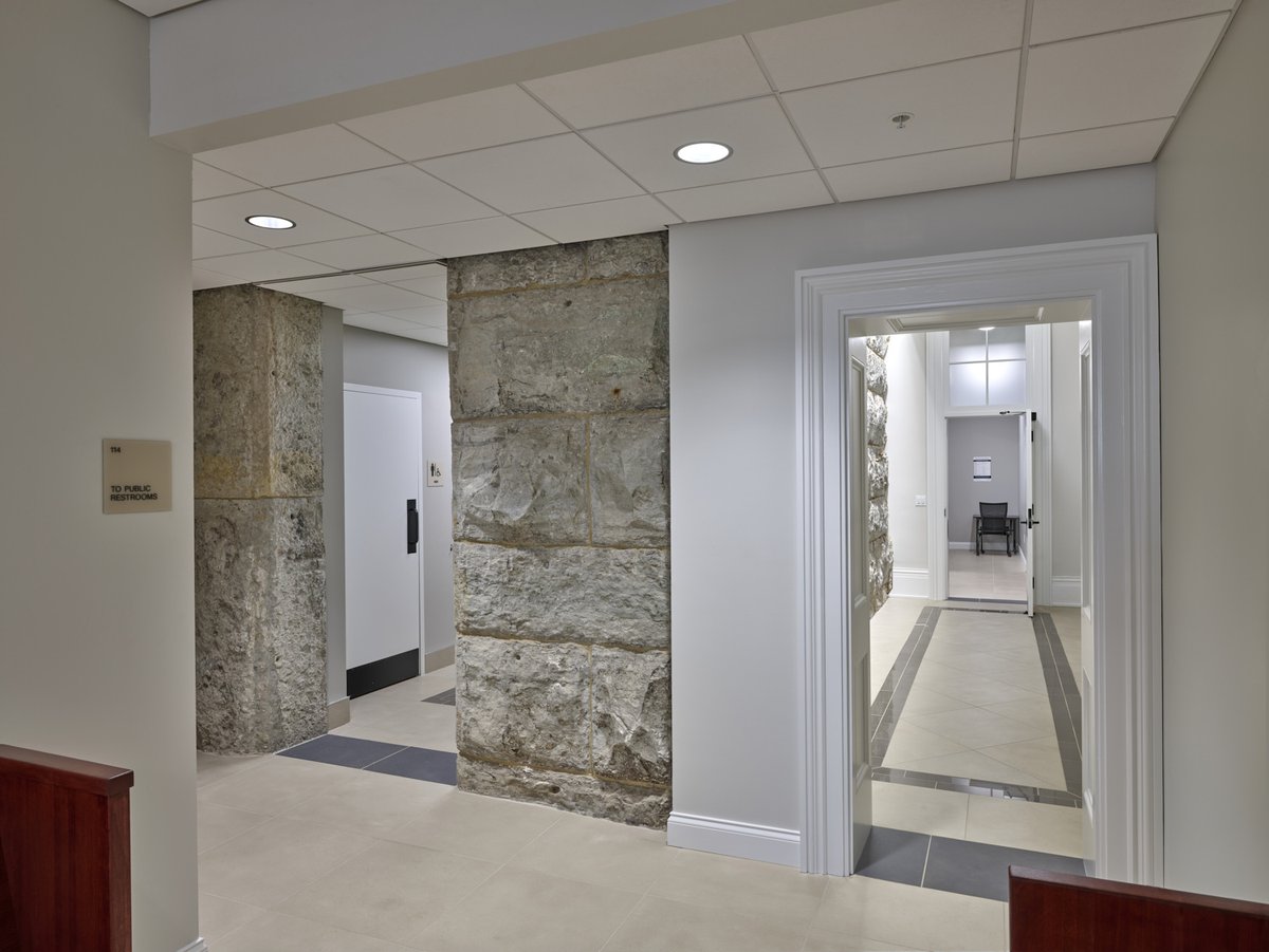 JRA_Architects's tweet photo. Ever heard of the saying "this building has good bones"?  
Sometimes during a renovation, we are able to keep some of the existing elements and rework the space around them, like the wood ceiling at St. X High School and the original stone prison wall for Henry County Courthouse! https://t.co/BVj3B2Rwha