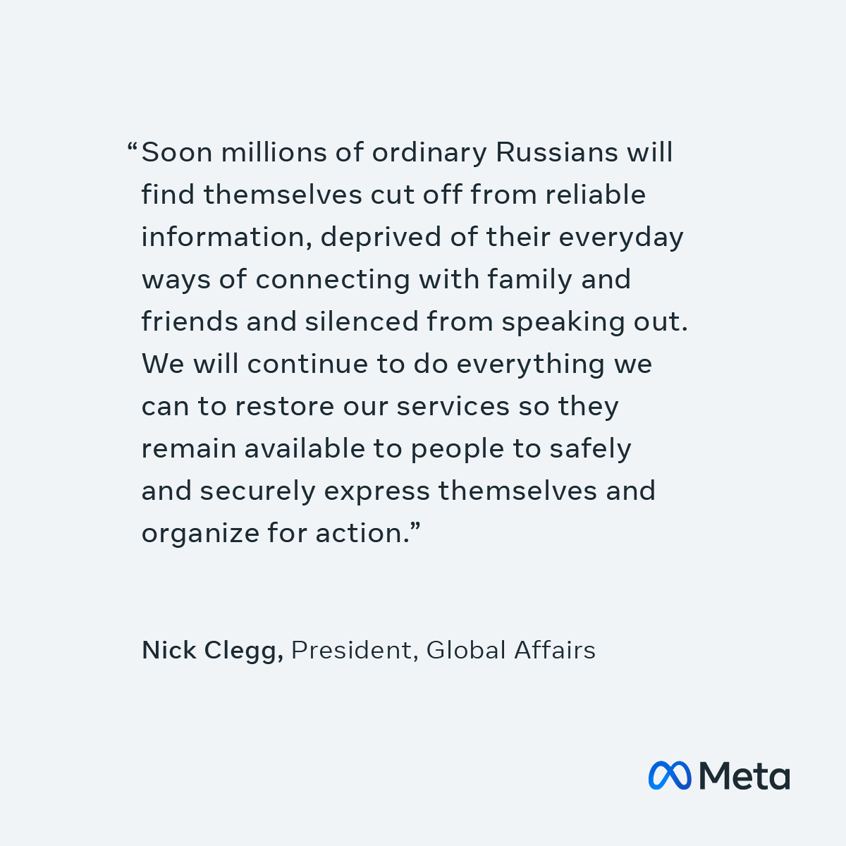 On the Russian government's decision to block access to Facebook in the Russian Federation: