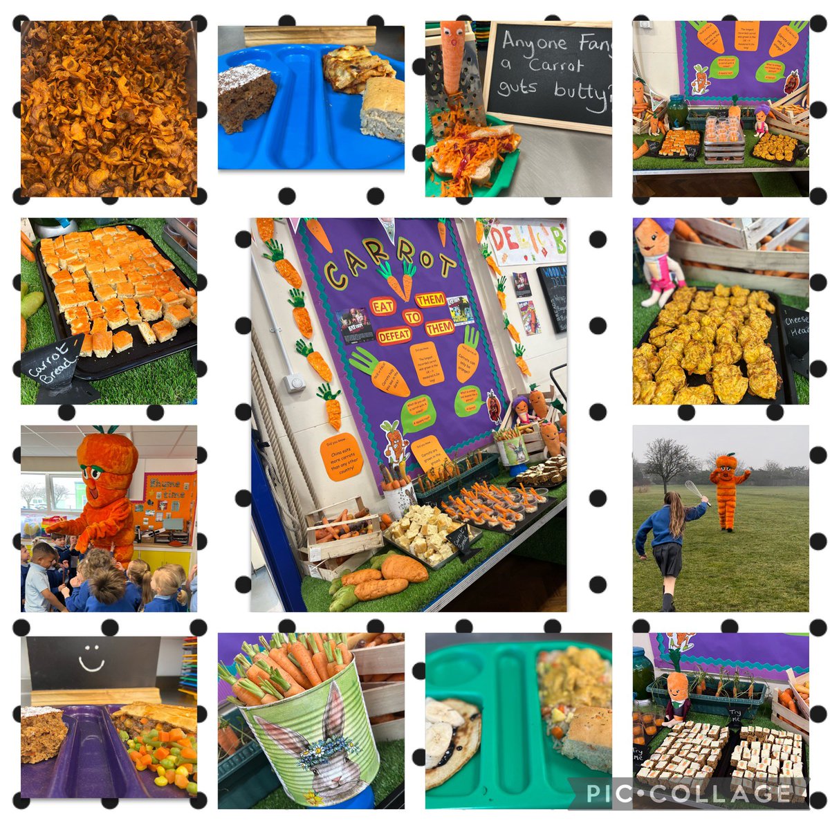 HollyJayC's tweet photo. @VegPowerUK Carrots well and truly defeated!!👊🏻Carrot cake, carrot juice, cheesy carrot hearts, carrot bread, carrot sticks &amp; dip, oaty carrot biscuits, carrot crisps, carrot jelly &amp; that’s along side lots of carrot  in the main meals! Great week! @Tildachef #EatThemToDefeatThem https://t.co/ZAScfItBLQ