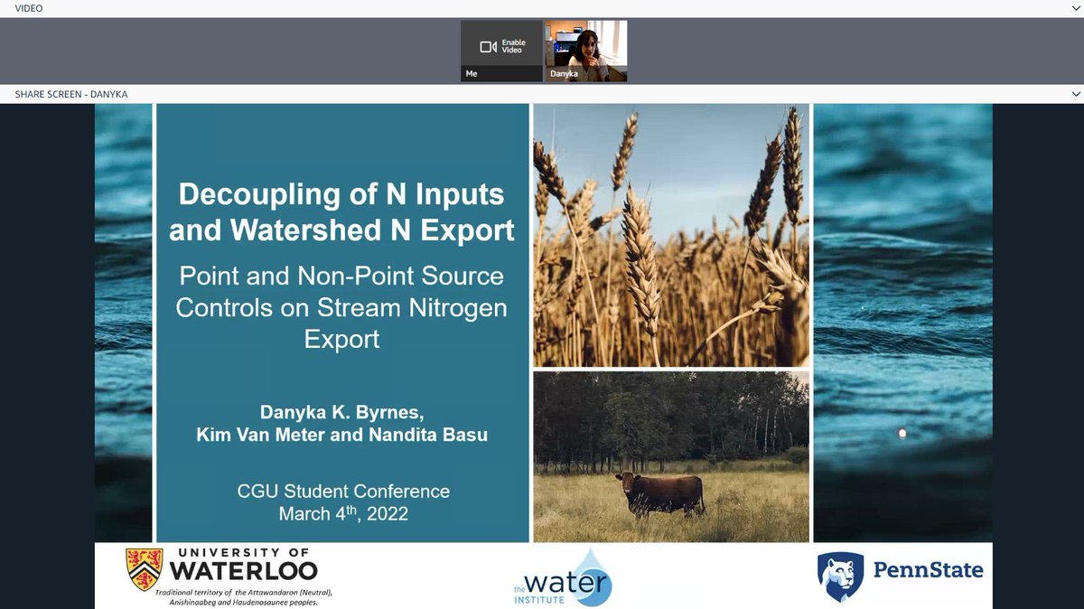 SimonGMLin1's tweet image. @DanykaKByrnes from #BasuLab killing her talk today at #studentCGU2022 conference, untangling the relationship between N inputs and N exports at watershed scales. Hoping my slides can be as aesthetic as yours one day!
