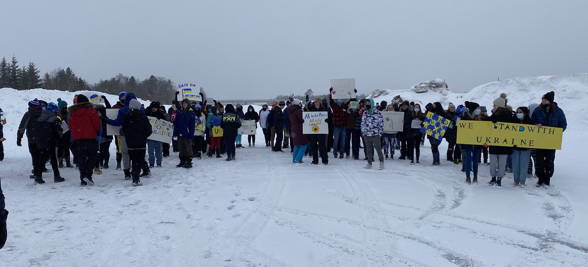 Xavier staff and students stood with Ukraine today. Showing their support by wearing blue and yellow, as well as participating in a peaceful rally in the town. Great job students!! 🇺🇦 #Ukraine <a href="/CBCNews/">CBC News</a> <a href="/NLESDCA/">NLESD</a> <a href="/NTVNewsNL/">NTV News</a>