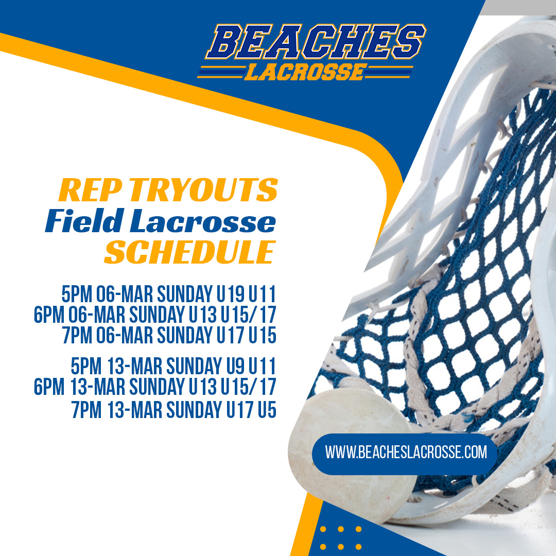 Our Rep Field Lacrosse tryouts continue this Sunday at Soccerplex, 101 Railside Rd Toronto. Good luck to all of those trying out! #ridethetide #Beaches #fieldlacrosse #lacrosse