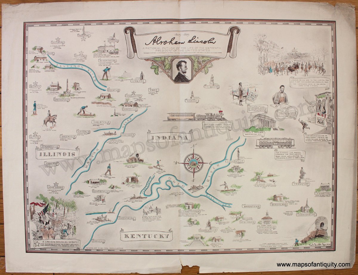 mapsofantiquity's tweet photo. On this day in 1861, Abraham Lincoln was inaugurated and became the 16th president of the United States.
This antique pictorial map shows the life of Abraham Lincoln.
https://t.co/H1QYPtDbg6
#mapsofantiquity #abrahamlincoln #onthisday #thisdayinhistory #onthisdayinhistory https://t.co/oFIPPSELdY