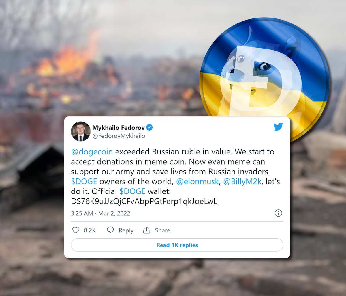 As of March 2nd, Ukraine is officially accepting Dogecoin donations

#dogecoin #dogearmy #UkraineRussianWar #UkraineRussiaWar #crypto

pctronics.us/cryptos-role-i…
