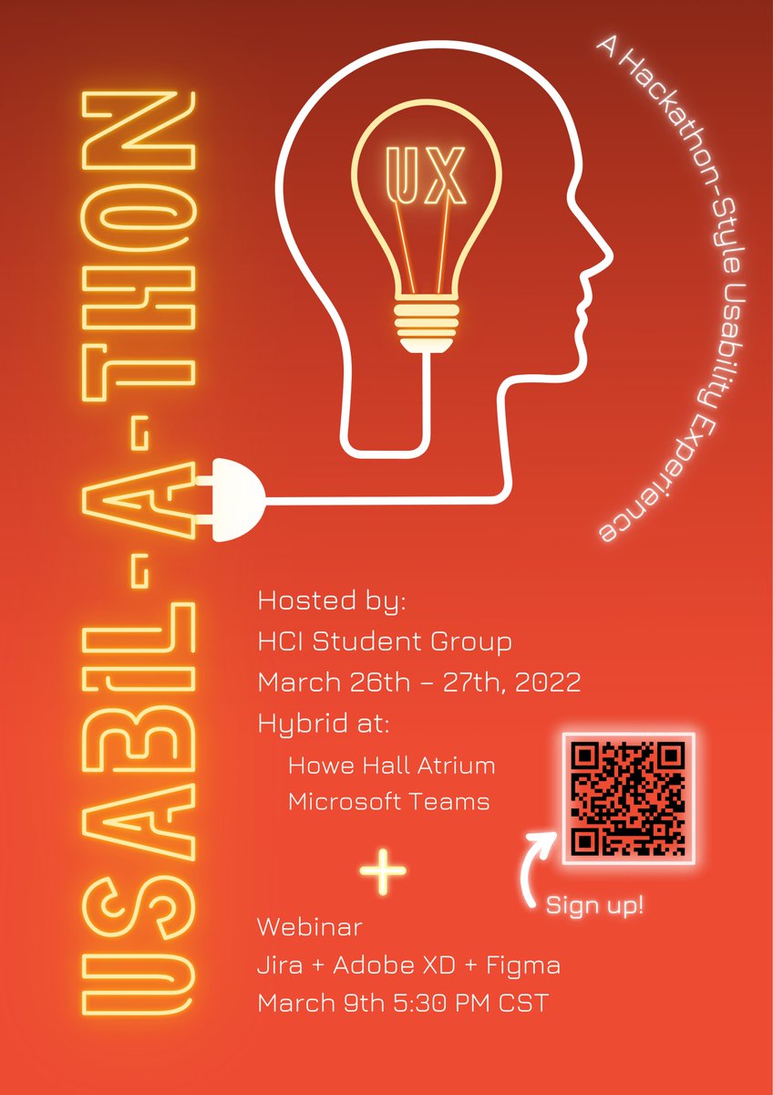 The HCI Student Group invites you to the annual Usabil-A-Thon on March 26-27! It is a free event, and it will be hybrid. For more information and to signup, go to projects.vrac.iastate.edu/hcistudentgrou…