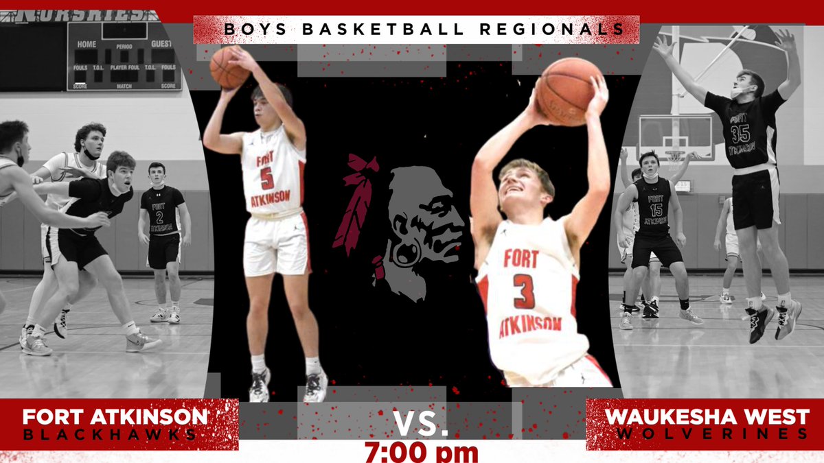 FAHSAthletics's tweet photo. REGIONALS ARE HAPPENING TONIGHT!!!!
Boys Basketball is taking on Waukesha West for a chance to advance to the Regional Finals tomorrow night!! 
Game time is at 7:00 PM and Admission for ALL is $6.00!
Good luck to our Blackhawks!! https://t.co/YXXMH78Fmn