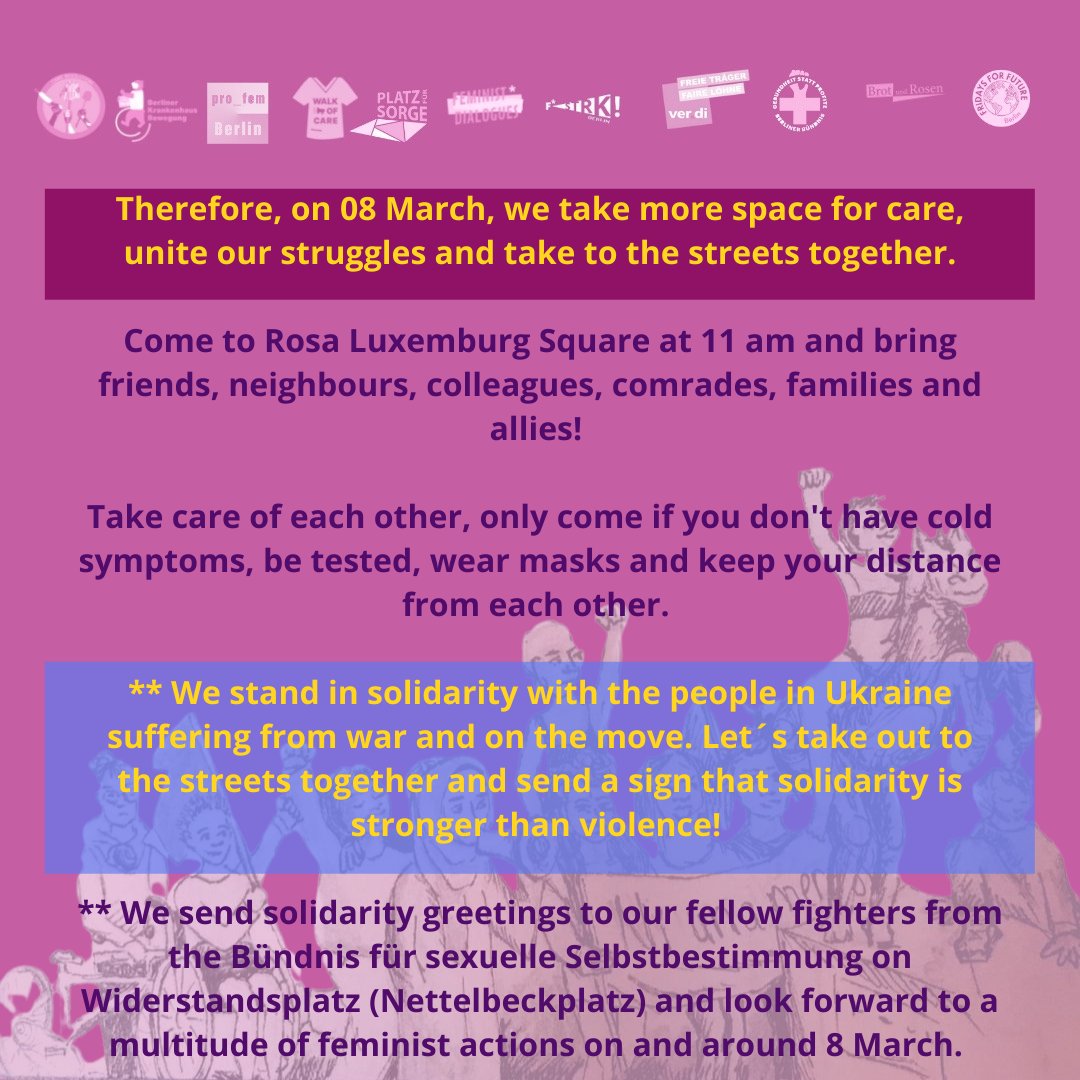FemStreik's tweet photo. Schon kommenden Dienstag, am 8. März ist der internationale feministische Kampftag. Wir möchten gerade in diesen Zeiten gemeinsam auf die Straße gehen und zeigen, dass Solidarität stärker ist als Gewalt! https://t.co/YFOkKjvCqI