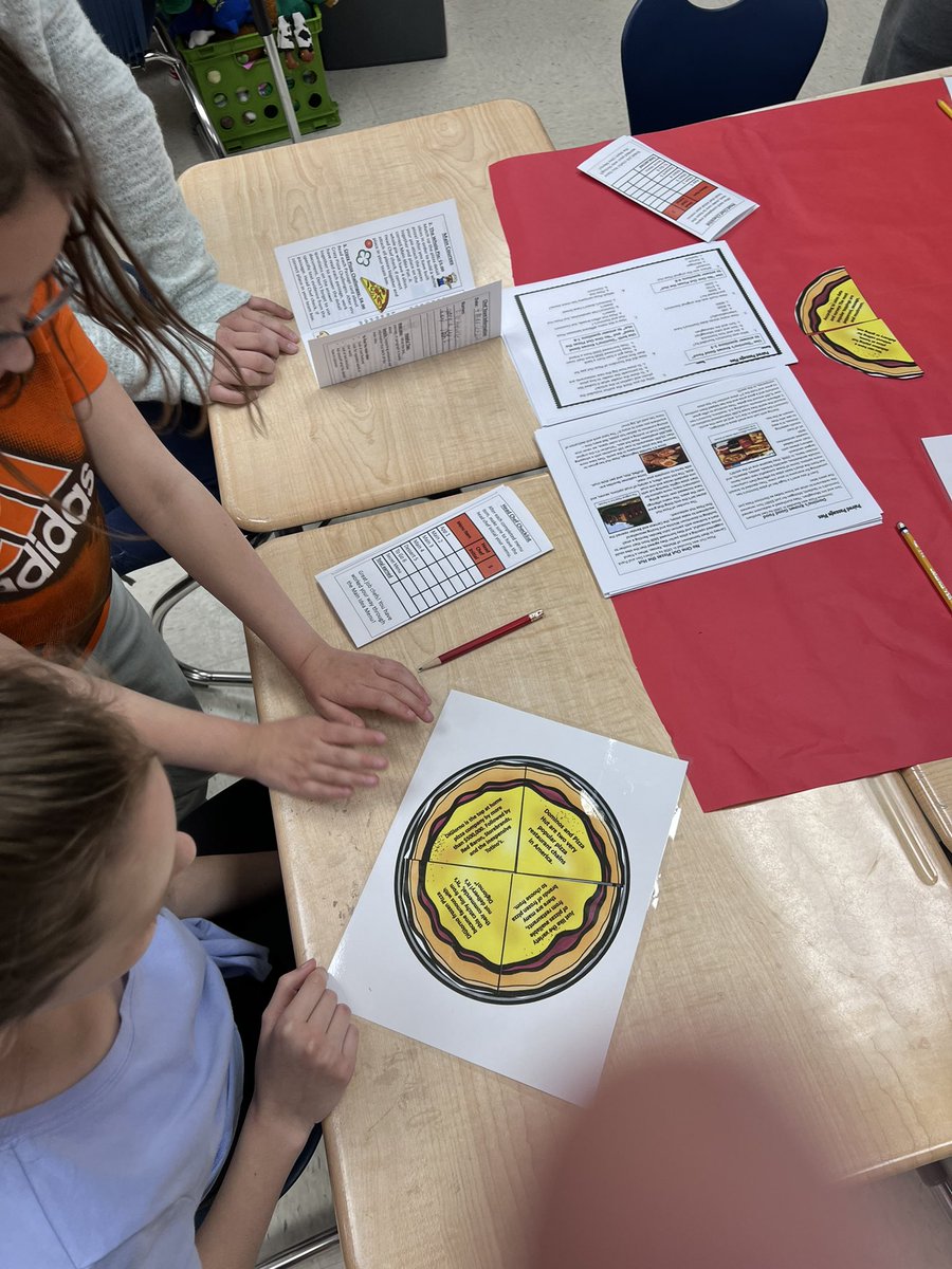 BES_ElemLeader's tweet photo. Mrs. Thompson’s class diving into a fun main idea and text feature review lesson!🍕 #4thGrade #ELA #FalconPride https://t.co/PmHmR27pfJ