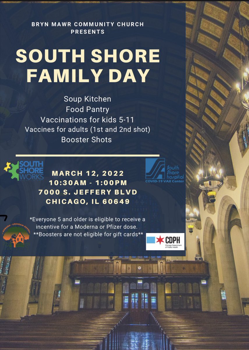 ssworkschgo's tweet image. Free Vaccinations and Boosters for adults and children on March 12th! Come out and support the community by getting vaccinated.            #southshore #southshorefamilyday #southshorehospital #southshoreworks