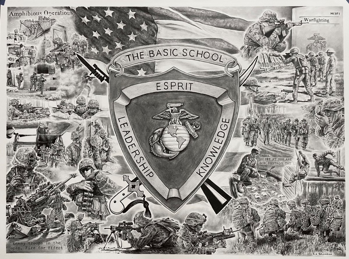 It’s been a while since I’ve posted.  Here’s a recent commission for <a href="/TheBasicSchool/">The Basic School</a> <a href="/USMC/">U.S. Marines</a> 

Designing, balancing composition, and selecting the right references was a challenge. A long but rewarding project!
24x18” Pencil

#drawing #Pencildrawing  #artistsontwitter