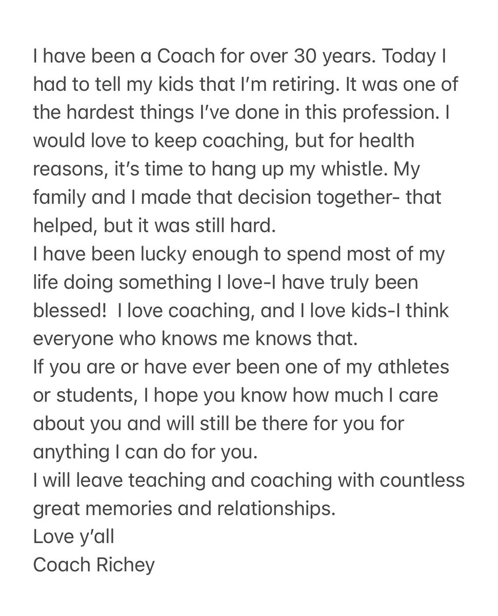 CoachKRichey's tweet photo. It’s time to hang up my whistle. https://t.co/ShpKLXcOR6