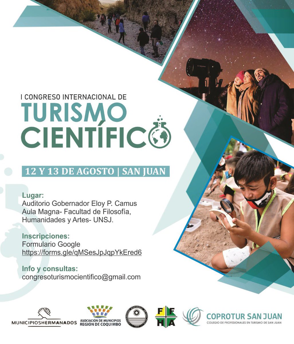 Condetok's tweet image. Te invitamos a ser parte del I Congreso Internacional de Turismo

🗓 Fecha: 12 y 13 de Agosto 2022
📌 Lugar: San Juan, Argentina 

📝 Inscripciones: forms.gle/jtqwvYs34QMkyg…
📨 Info y consultas: congresoturismocientifico@gmail.com 

No te lo pierdas!