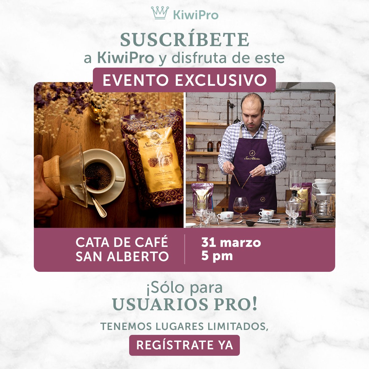 Si eres usuario KiwiPro, no te pierdas la oportunidad de participar en una cata de café con <a href="/CafeSanAlberto/">Cafe San Alberto</a>
Da clic para conocer más sobre esta increíble experiencia ➡️ bit.ly/34fGKK1