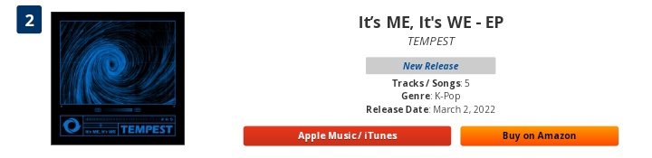 TempestCharts's tweet image. US iTunes Top 100 K-Pop Albums:

#2. TEMPEST - It’s ME, It's WE

#템페스트 #TEMPEST
@TPST__official @TPST_twt