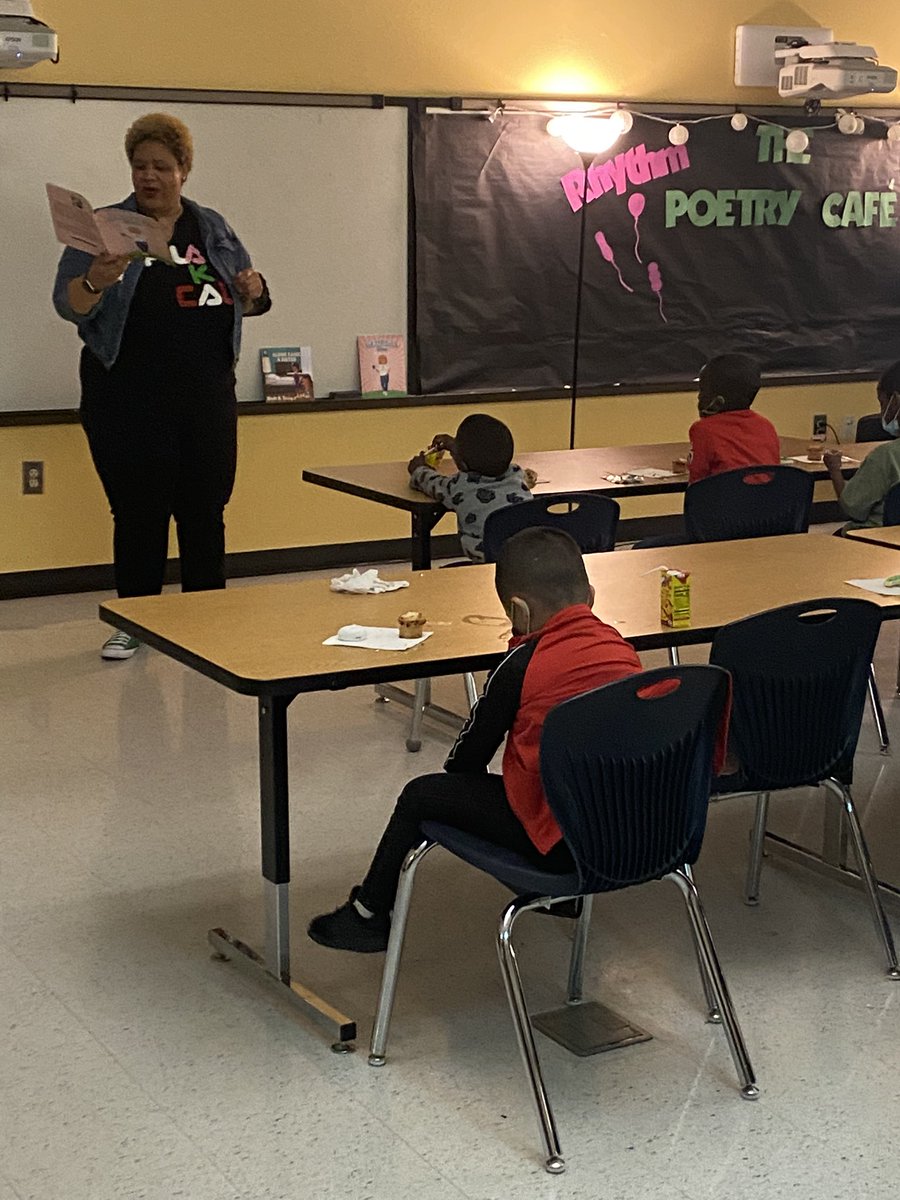 3rdgradeM's tweet photo. @GullattES1 K-2 students enjoyed The Rhythm Poetry Cafe today! Not only did we dance and sing… but author Dr. Cecille Bolton was a guest and shared her book titled Georgia Blue with our students. What a way to end RAA week! @flattimo @quinsine @ShawannaBArnold @TishaBentley https://t.co/joSGXAwi4s