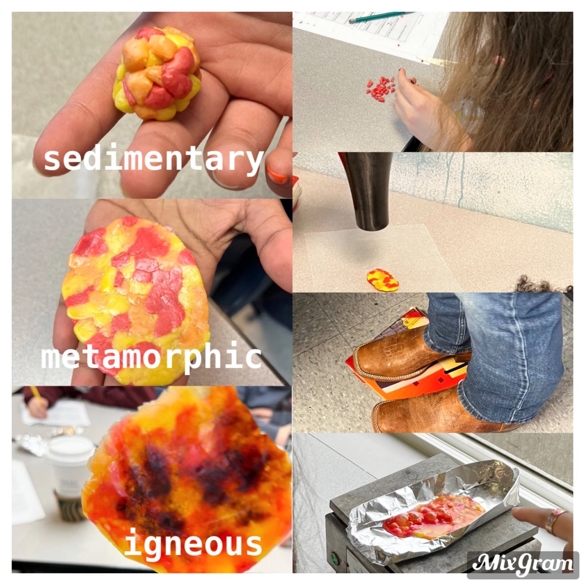 buzzingbailey's tweet image. Today we did a CER lab to elaborate the students knowledge on what processes cause rocks to change from one type to another. 

The starbursts went through all the processes including: weathering, heat &amp;amp; pressure, and melting &amp;amp; cooling.
