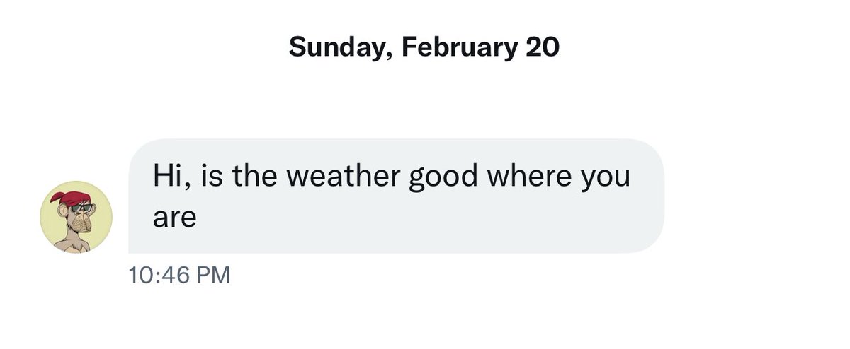 imJDMJEM's tweet photo. For all of you that are wondering the weather is great. Please stop asking. #fakeapes #spam #bayc https://t.co/FRBtFhlGgs