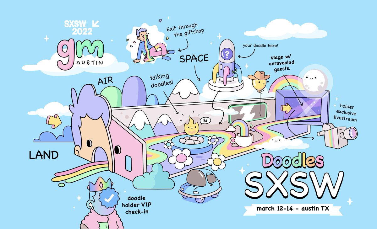 8 days until #DoodlesSXSW 🎈🤠

march 12: activation opens
march 13: fireside chat with <a href="/poopie/">poopie</a> <a href="/burnttoast/">burnt toast</a> <a href="/evankeast/">evan 🌷</a> and <a href="/ohhshiny/">OhhShiny</a> 
march 14: closing party ft. unrevealed guests

how to attend 👇
sxsw.doodles.app
