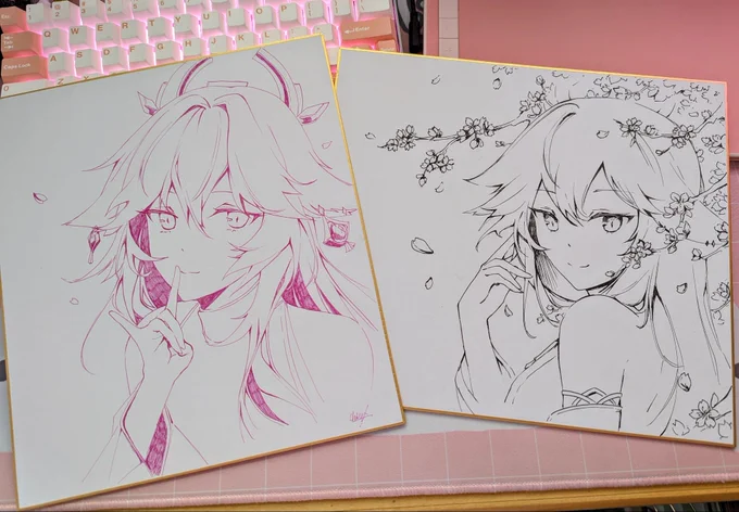 will be putting these two shikishi board ink drawings of Yae up for sale on my site on Sunday, 3/6 at 2pm PST!

shikishi boards usually are highly contested (like...gone within minutes) so please keep that in mind if you were interested! 