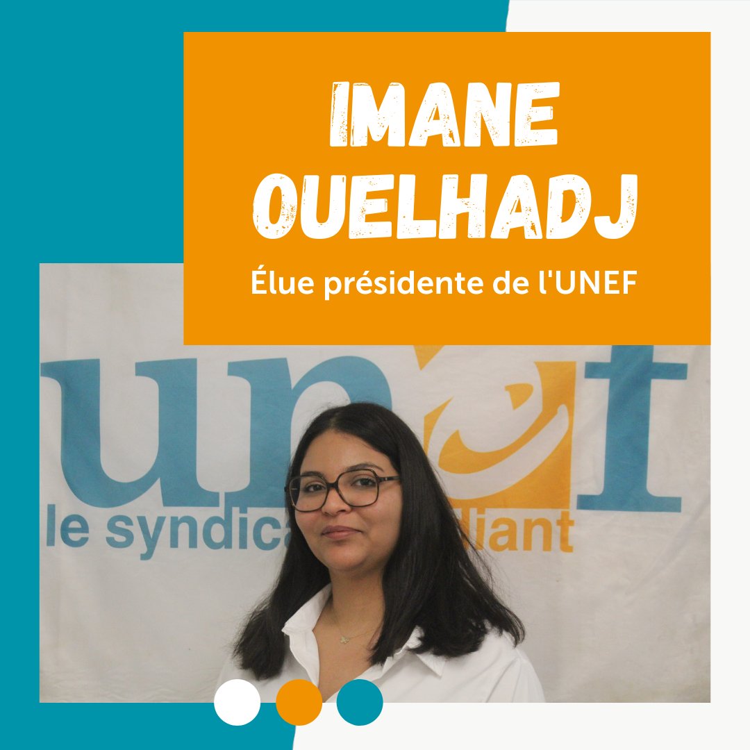 UNEF's tweet photo. Lors du Bureau National d'aujourd'hui @imane_ouelhadj  a été élue présidente de l'UNEF à l'unanimité https://t.co/A2xIyg0veV