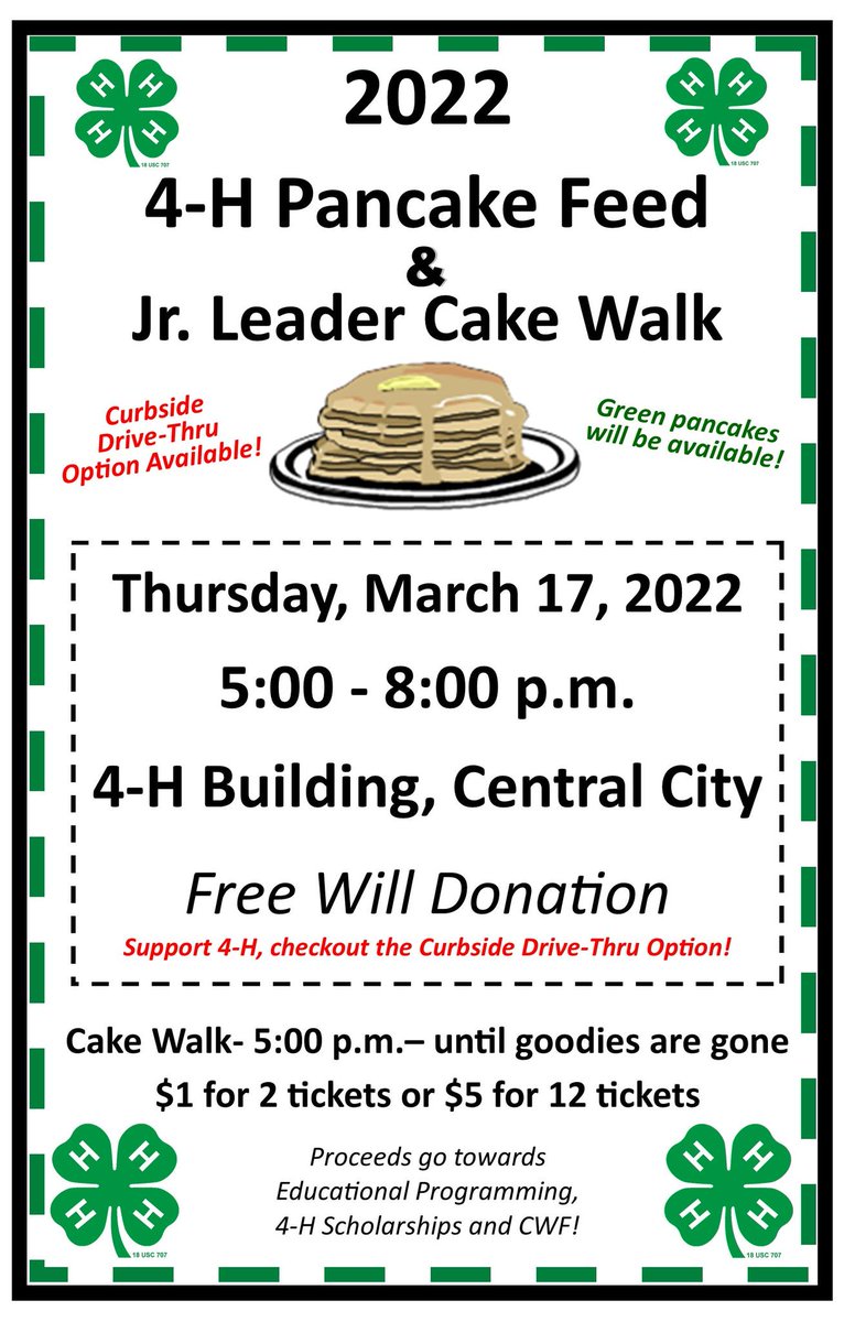 MerrickCo4HNe's tweet photo. Merrick County 4-H Pancake Feed is upon us an volunteers are needed! The pancake feed will be held on Thursday, March 17th 
Please click on the link https://t.co/RoLteVFiHK and sign up for a time! https://t.co/KuIwuVwvX7