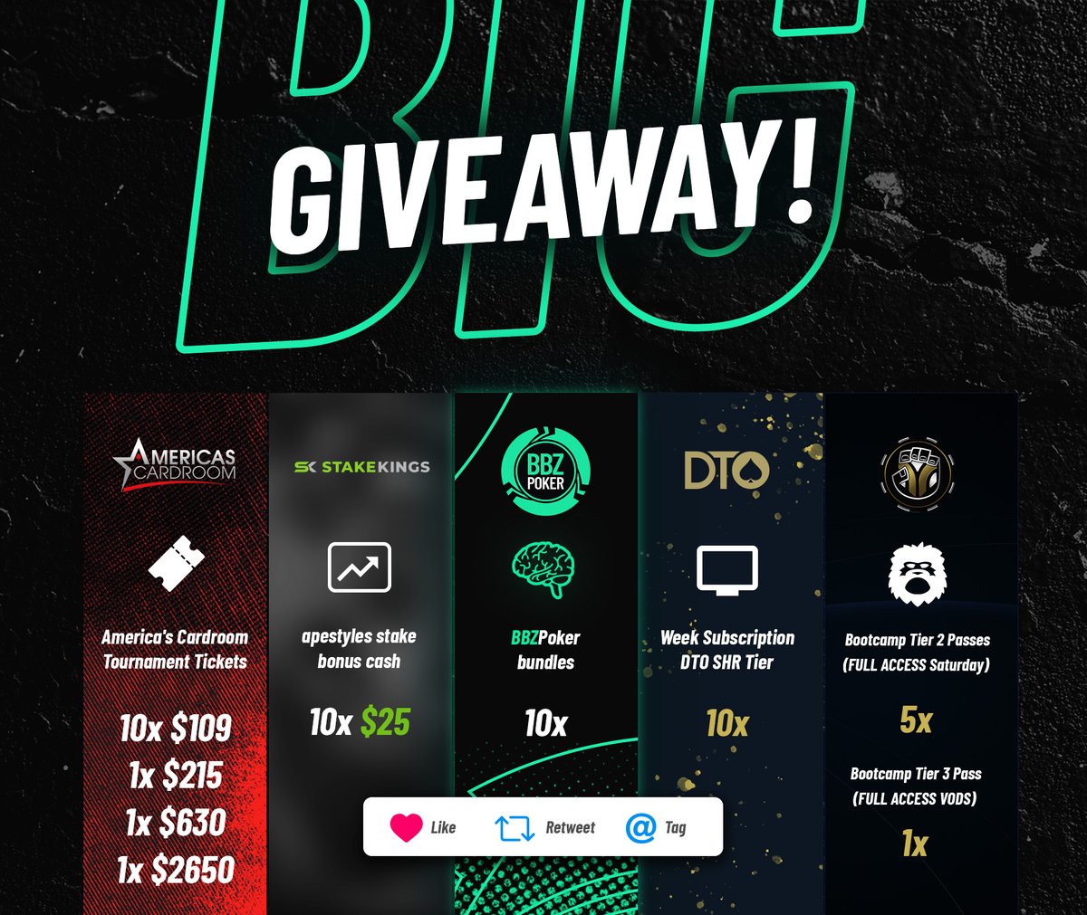 BBZ Poker (@bbzpoker) on Twitter photo To celebrate our Bootcamp we've decided to do a massive #giveaway!
How to enter 👇
-Follow <a href="/BBZPoker/">BBZ Poker</a> & <a href="/BBZAcademy/">BBZ Academy - APPLY NOW</a>
-RT ♻️ & ❤️this tweet
-Join the Bootcamp Discord discord.gg/pokerbootcamp
-Tag two poker playing friends
Over $4k in tickets thanks to <a href="/ACR_POKER/">ACR Poker</a> & much much more! To celebrate our Bootcamp we've decided to do a massive #giveaway!
How to enter 👇
-Follow <a href="/BBZPoker/">BBZ Poker</a> & <a href="/BBZAcademy/">BBZ Academy - APPLY NOW</a>
-RT ♻️ & ❤️this tweet
-Join the Bootcamp Discord discord.gg/pokerbootcamp
-Tag two poker playing friends
Over $4k in tickets thanks to <a href="/ACR_POKER/">ACR Poker</a> & much much more!