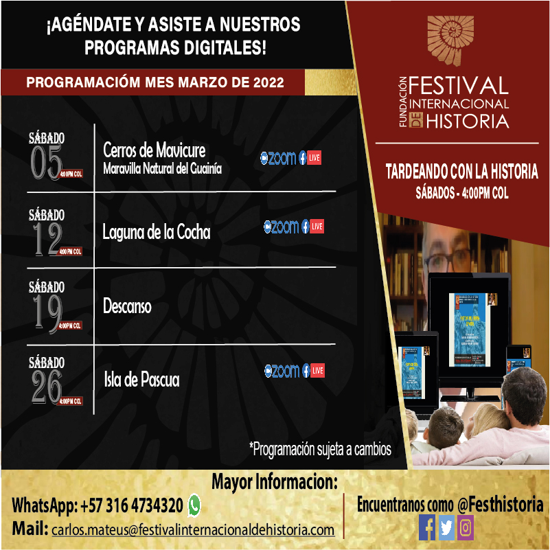 Festhistoria's tweet photo. Tardeando con la Historia - Sábados 4:00PM
En este mes de Marzo Agéndate y asiste a todos los programas de Tardeando con la Historia.
Te esperamos y no Olvides Compartir para llegar a más personas.
#ProgramasDigitales #programasdehistoria #programasdecultura #cultura https://t.co/qgk8cEHMwH