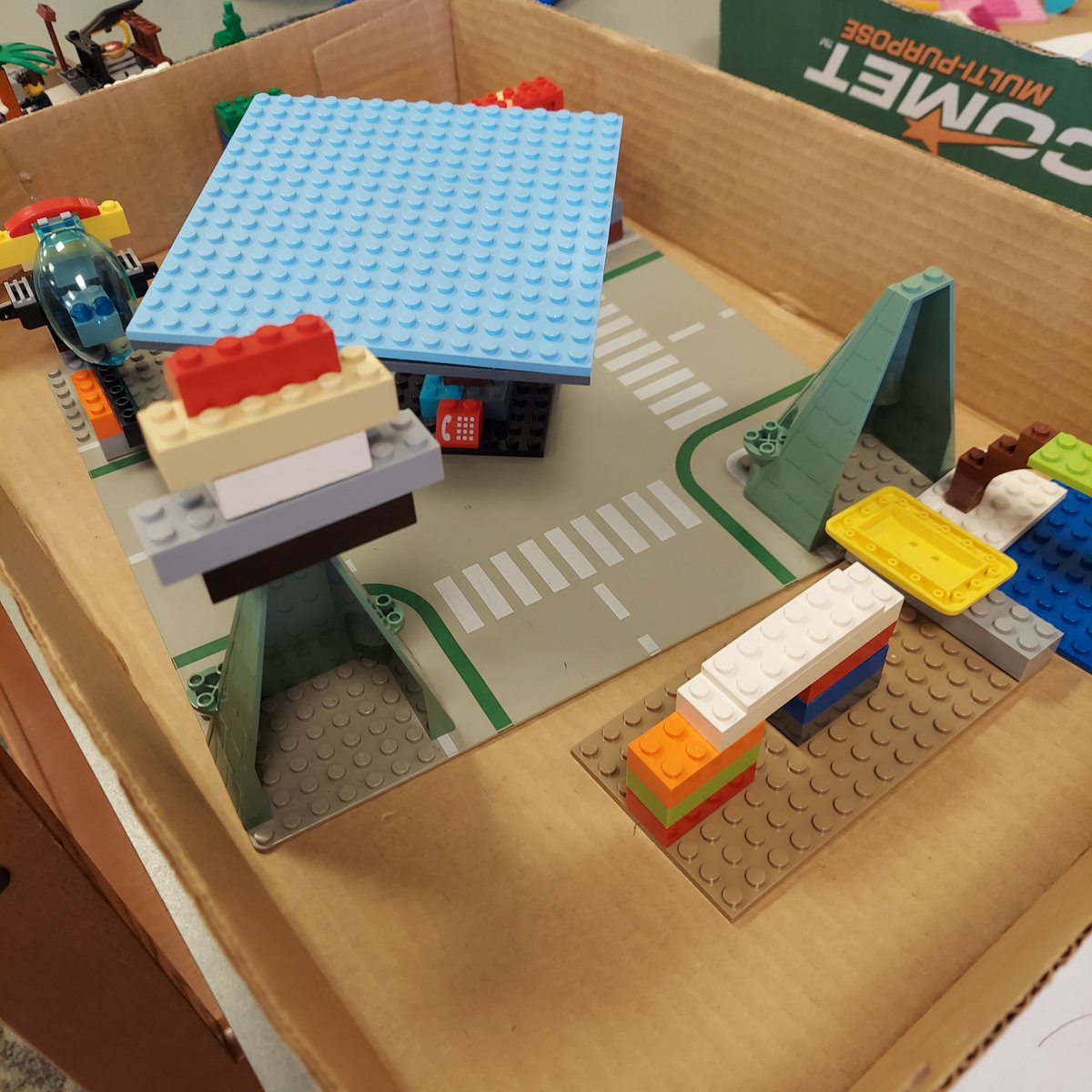 UES_Library's tweet photo. Second Grade friends may be future city planners. How would you like to have walk up health bars, free daycare centers and use dragons for transportation?  @UEStars @LEGO_Education #imagination https://t.co/l3uvpnWEta