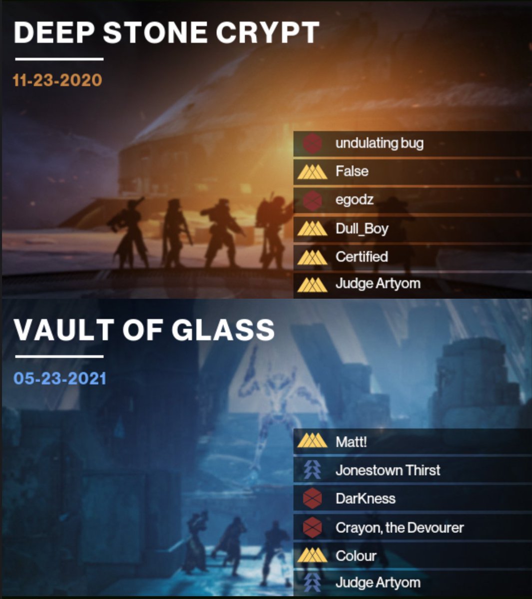 #raidmemories I wish it showed stats from the other raids and first master clear. Oh well.