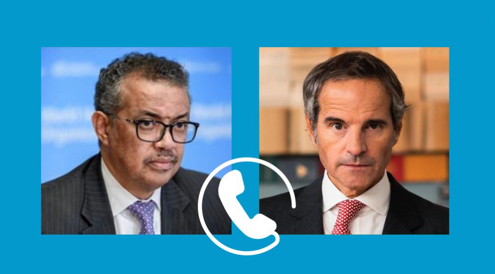 DrTedros's tweet photo. Spoke with @rafaelmgrossi, @iaeaorg Director-General, about the urgency of ensuring the safety and security of #Ukraine's #Zaporizhzhia Nuclear Power Plant, including the plant's six reactors. I share his deep concerns and have offered all of my and @WHO's support. https://t.co/NbvCm1pL4C