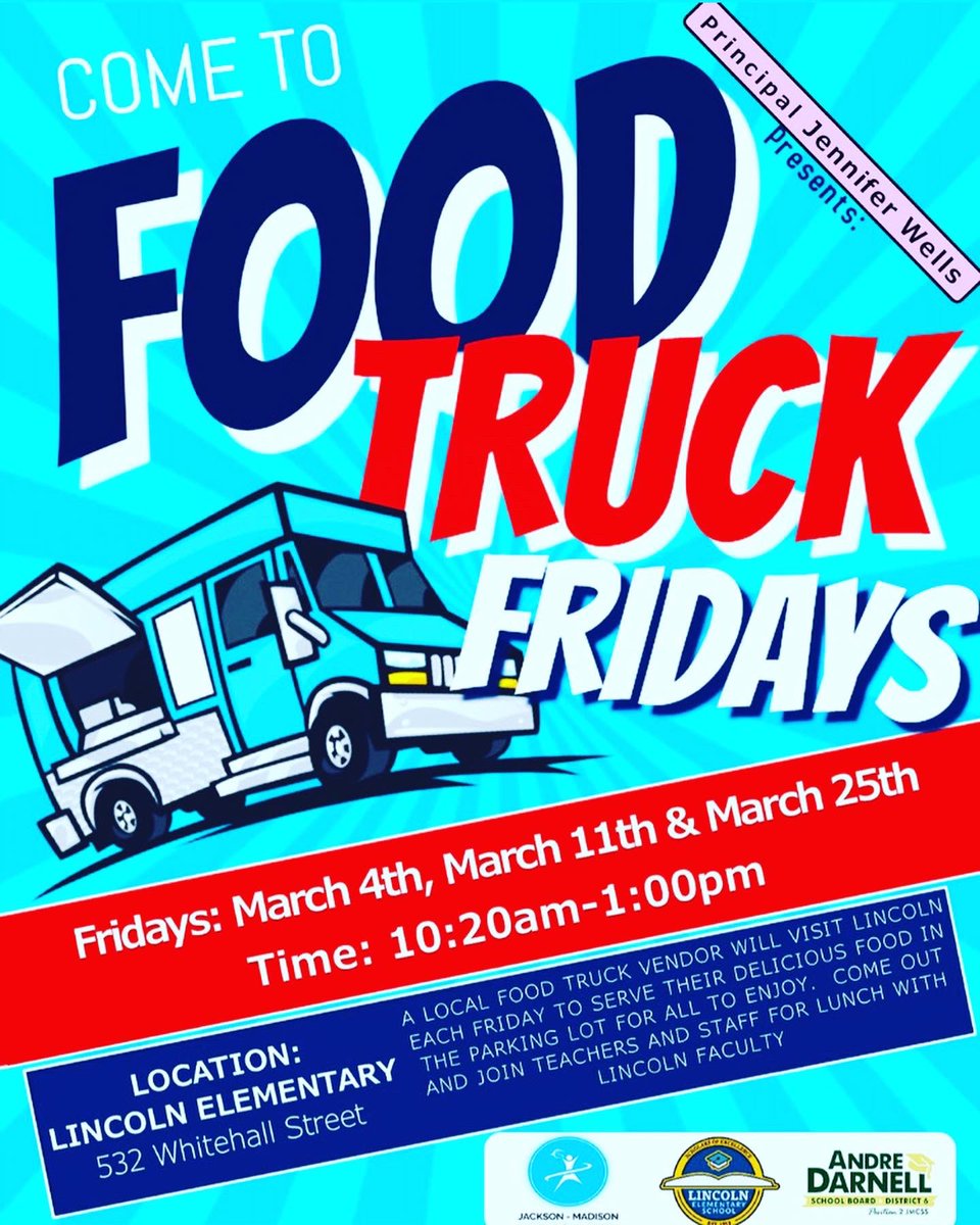 AndreDarnellSr's tweet photo. Itβs Food Truck Fridays at Lincoln Elementary. Thank you to all you stopped byβ¦ @LincolnElem731 @sherryf87888474 #andredarnelldistrict6 #jmcss #picktheblues #picklocal https://t.co/KXtpe8AfKl