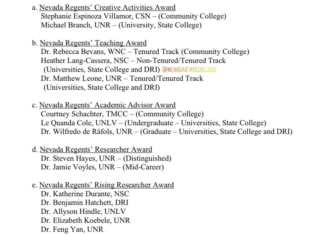 Heather__Lang__'s tweet photo. Congratulations to @NevadaState @LAS_NevadaState @KatieD_PhD and fellow NSHE colleagues! #grateful #honored https://t.co/dKF5v2AtMY