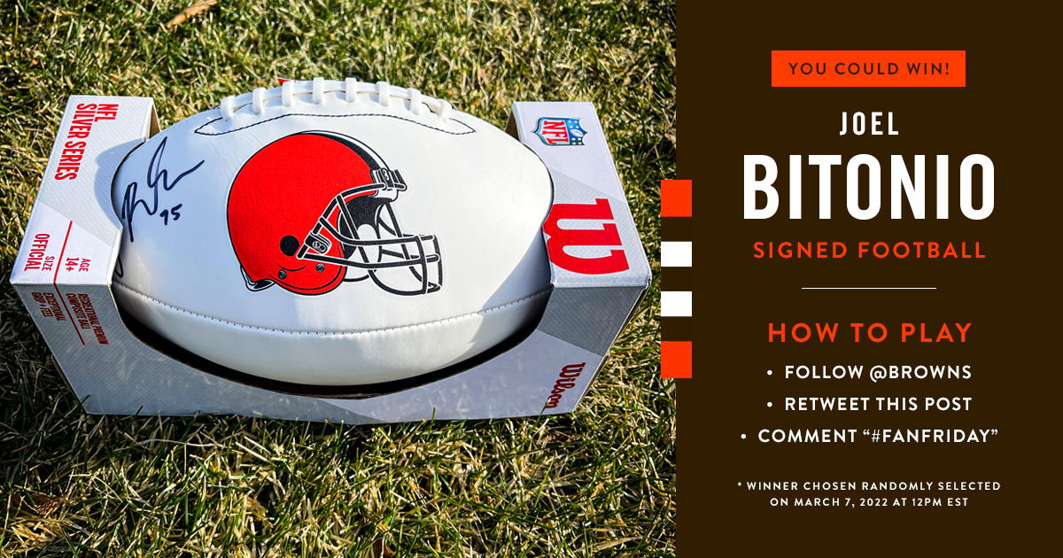 Browns's tweet image. We're kicking off #FanFriday with a @JoelBitonio signed football 🏈