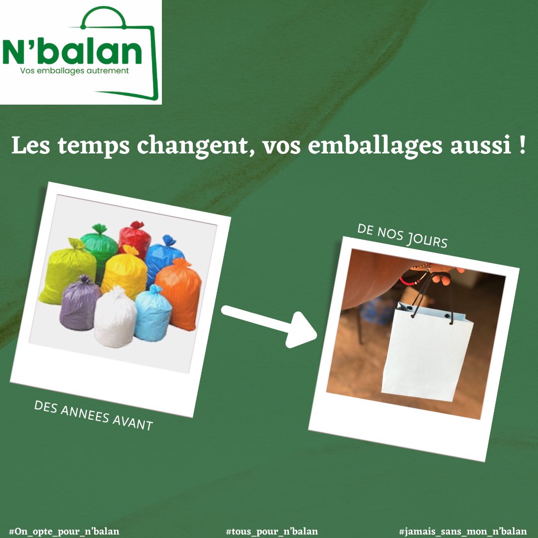 Nbalan2021's tweet photo. Les temps changent vos emballages aussi ! Alors dites nous vous êtes écolo vous ?😏🍃💚
#nbalan #madeinmali #challenges #packagingbio #stopplastiques https://t.co/jYK9XJTeta