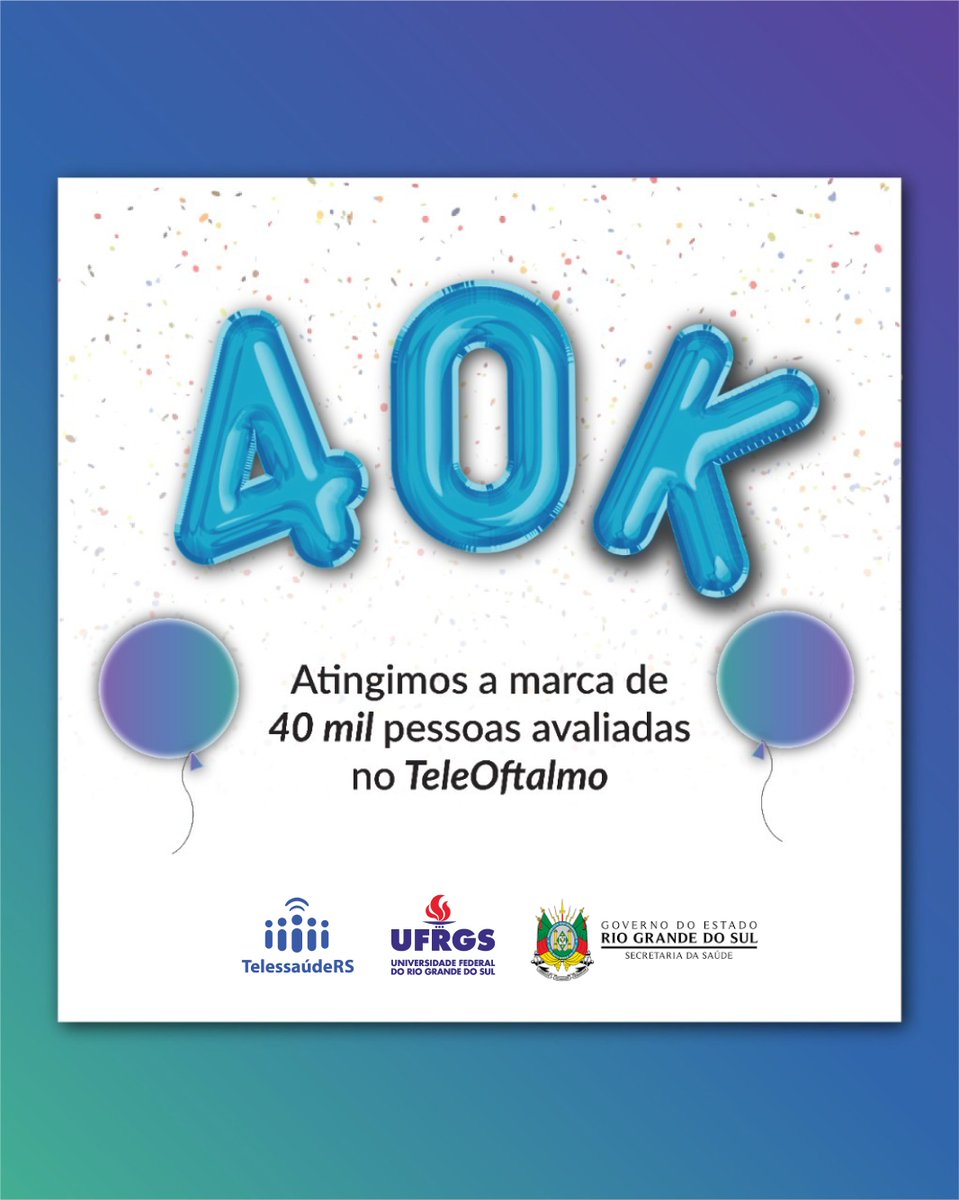 O TeleOftalmo, serviço inovador que oferece avaliação oftalmológica à distância para a população do RS, alcançou a marca de mais de 40 MIL pessoas avaliadas! 
Temos orgulho de mais um projeto que torna a saúde acessível para as pessoas! Uma parceria com a <a href="/SaudeGovRS/">Secretaria da Saúde RS</a>