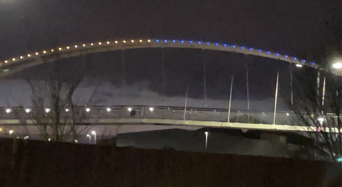 ItsSuperpidge's tweet photo. Brilliant to see the bridge over the A52 lit up tonight to show love for the Ukrainian people 🇺🇦🇺🇦🇺🇦🇺🇦 #Ukraine #WeStandWithUkraine #StandWithUkraine #IStandWithUkraine #UkraineRussiaWar #UkraineUnderAttack #UkraineInvasion #UkraineInvaded #UkraineRussiaConflict https://t.co/oQDIKQD2Es