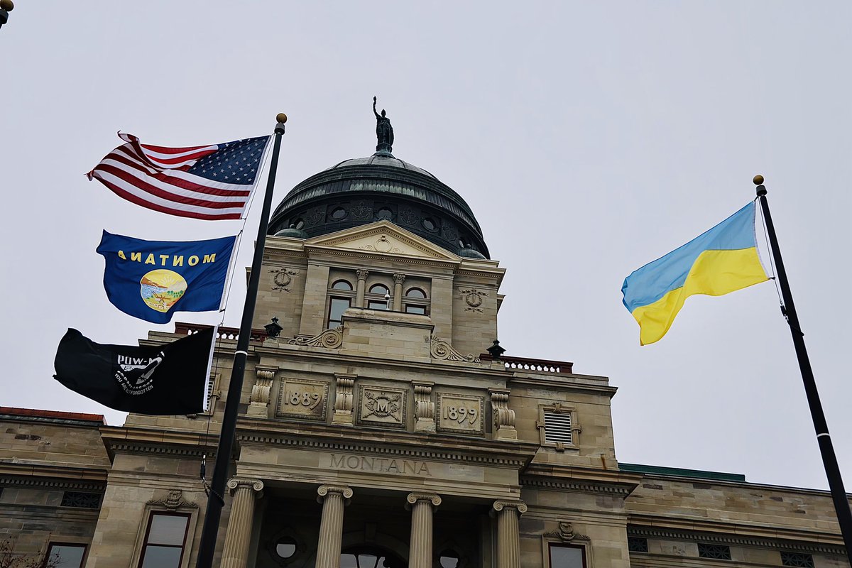 GovGianforte's tweet photo. Today, I ordered the flag of Ukraine to fly at the State Capitol. In Montana, we #StandWithUkraine. https://t.co/wsVTNp9Spz