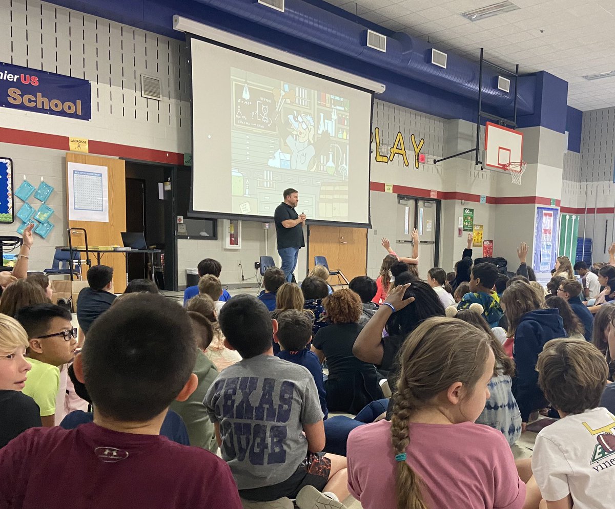 Enjoying author Jonathan Miller's presentation about his inspiration, illustrations, and the researching/writing process! #bearshine #mymisd <a href="/4thgradebears4/">4th Grade Bennett Bears!</a> <a href="/BennettBears/">Bennett Bears</a> <a href="/AmyHolderman2/">Amy Holderman</a> <a href="/KassHal/">kassie halpin</a>