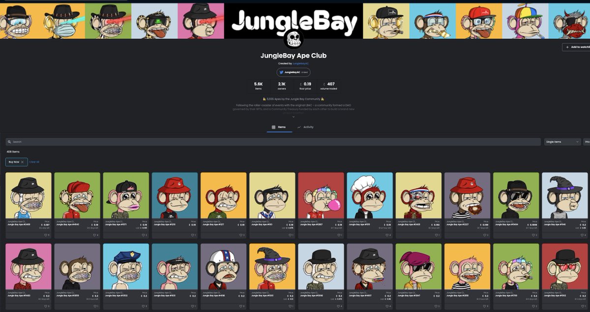 JungleBayAC's tweet photo. Great start to the weekend for JungleBay! Make sure to check out our Collection on Opensea and join our community in discord. 🐒🍌🚀 Links below #NFTs #NFTCommunity #Ethereum 
OS: https://t.co/8htz8iHJVs
Discord: https://t.co/hPSweR8zxb https://t.co/tKQeTMPyg7