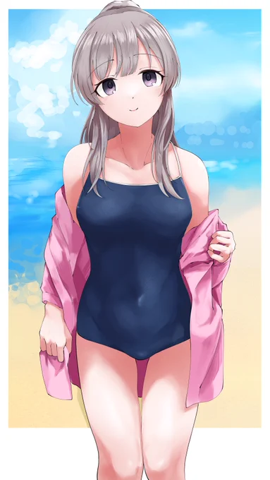 友達との海水浴にスク水で来ちゃう幽谷霧子…? 
