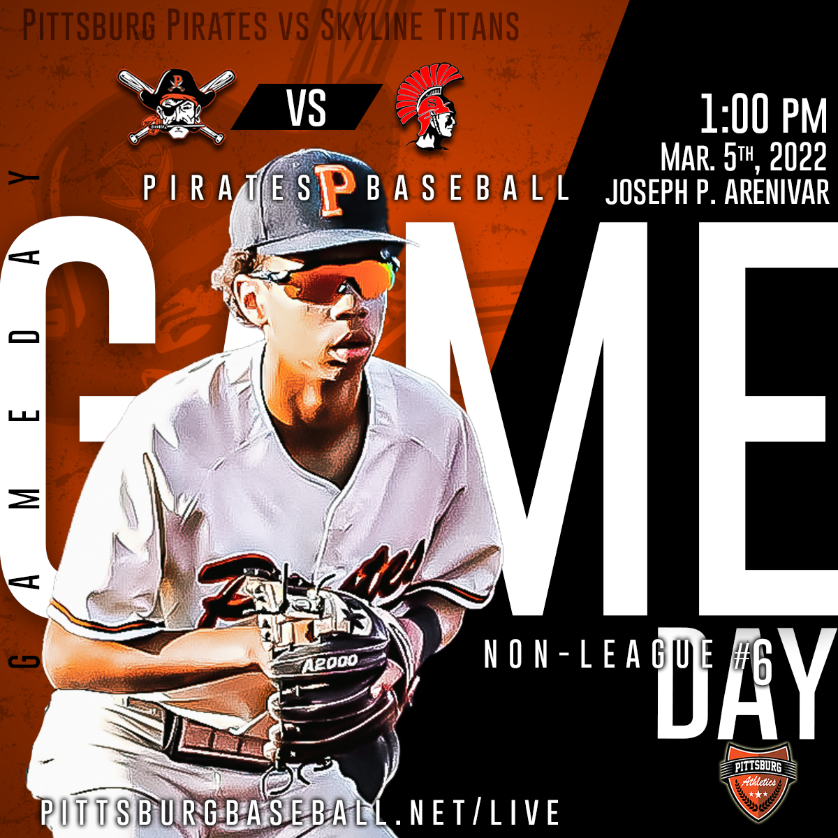 PHSPIRATESBASE's tweet photo. Tomorrow:
Saturday 3/5 @ 1 pm 
JVs Play @ 10 am 

Pittsburg HS Pirates vs. Skyline Titans
Joseph P. Arenivar Baseball Field

Come out and support the Pirates https://t.co/DqTMBmI1Rg