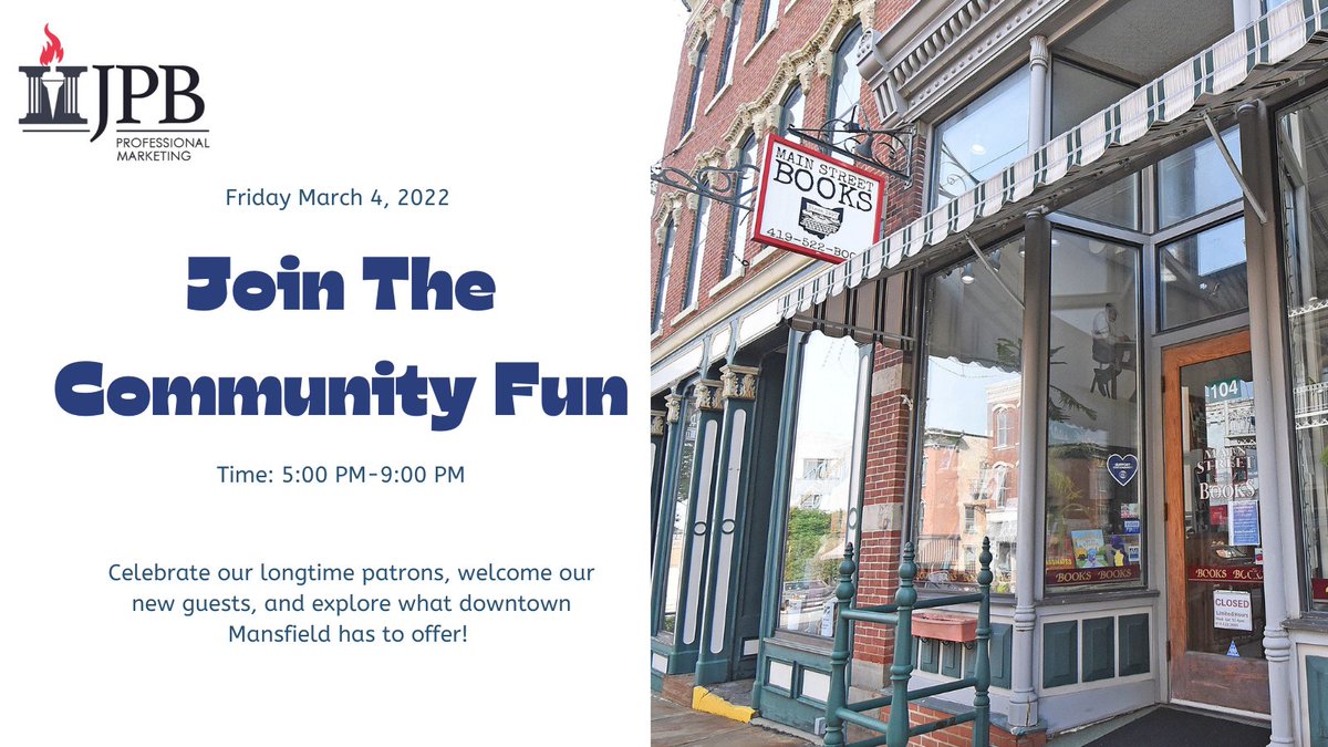 Need Plans for tonight? Stop out to the First Friday Shop Hop in Downtown Mansfield! JPB is so thankful to be a part of this great community. Come celebrate our longtime patrons, welcome all new businesses, and explore our downtown community!